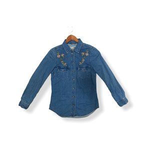 Topshop Moto | Denim Shirt with Flower Embroidery